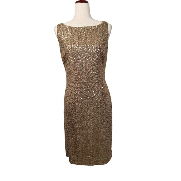 Lauren Ralph Lauren Gold Sequin Sleeveless Party Cocktail Dress Formal Holiday - Picture 1 of 8
